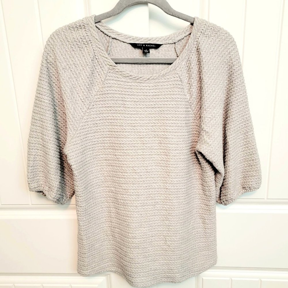 Zac & Rachel Size Medium Textured Gray 3/4 Sleeve Sweater Top EUC